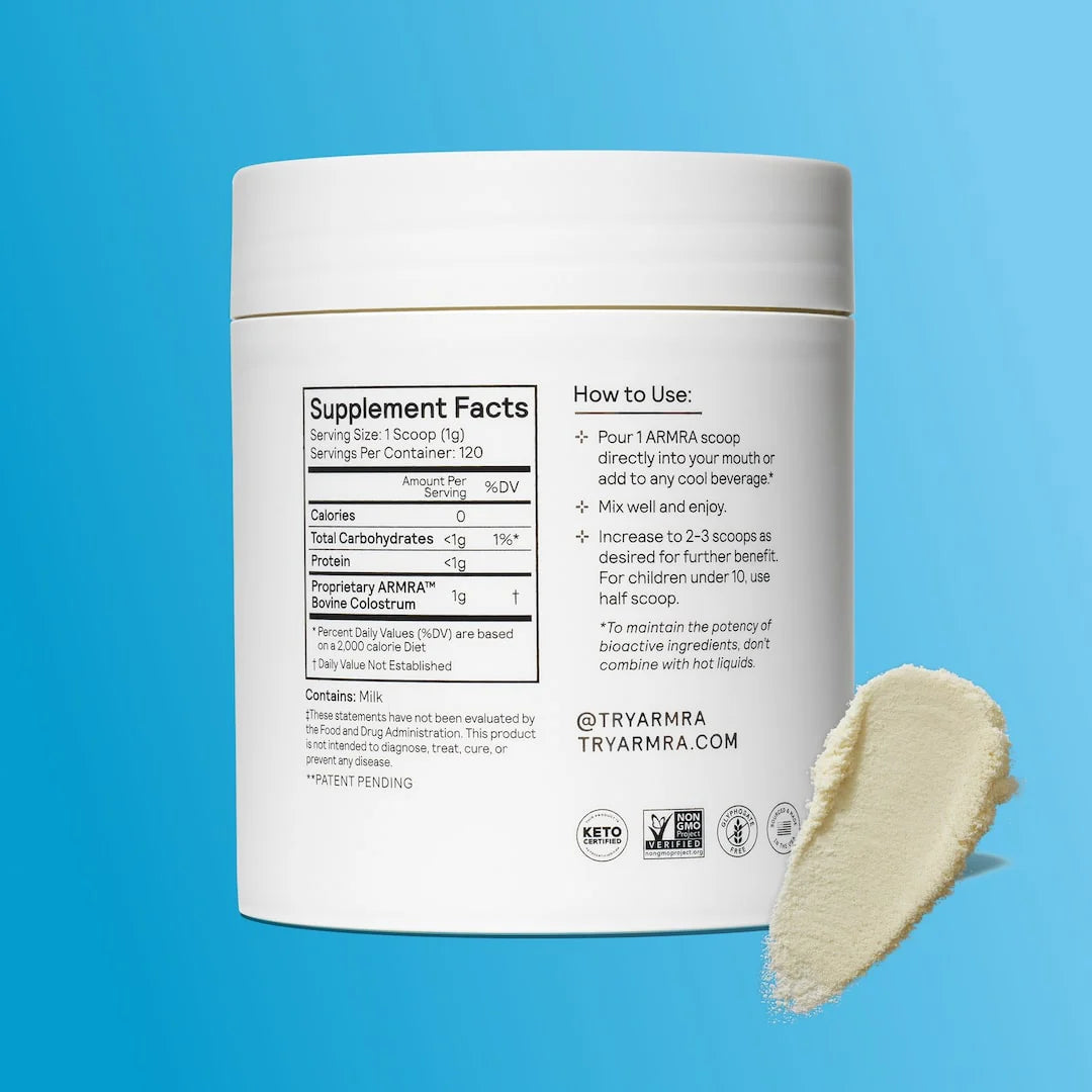 ARMRA Colostrum™ Powder | Unflavored | Gut Health & Bloating | Skin & Hair | Immunity | Keto, Gluten & Fat-Free | 120 Servings